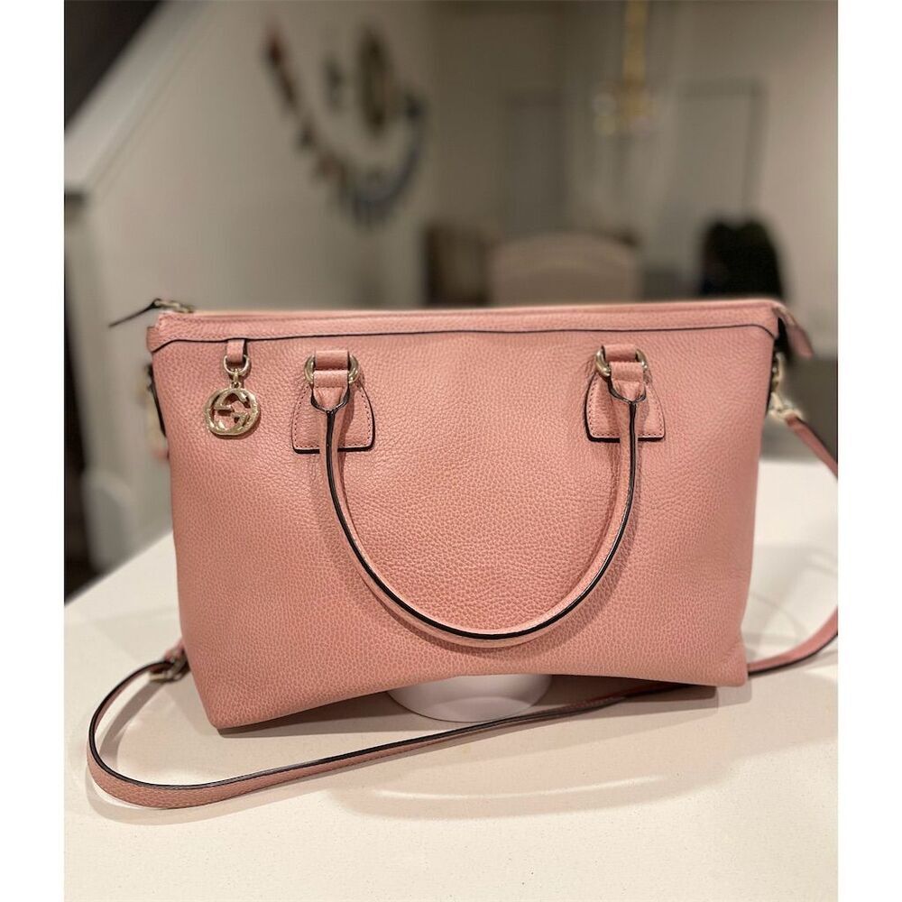 Gucci Dollar Calfskin GG Charm Satchel Soft Pink with Strap
